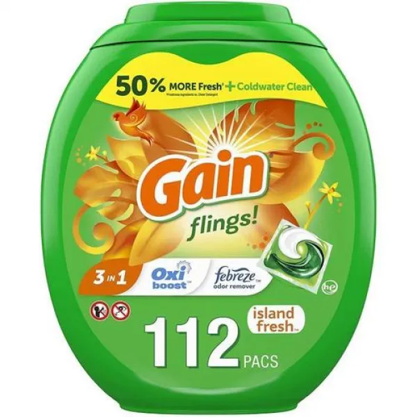 Gain Flings 리퀴드 액상 Laundry Detergent, Island Fresh Scent, 112 Count, HE Compatible