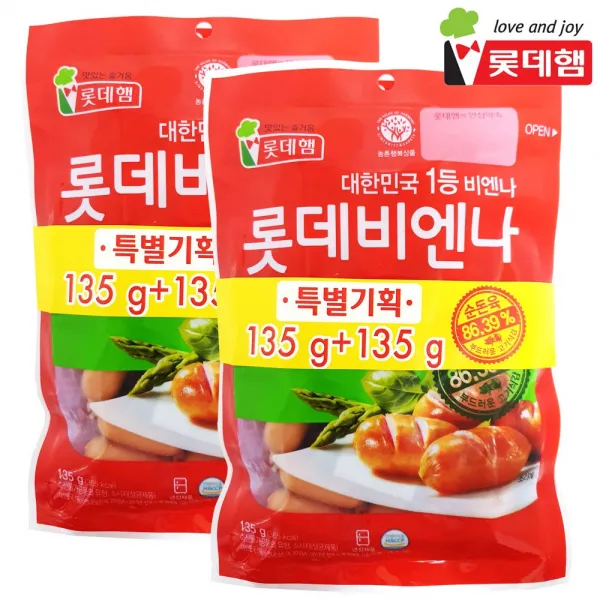롯데햄 롯데 비엔나 135gx2개 일반박스포장 비엔나소시지 2개