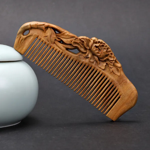 녹단목 빗 양면 조각 공작 개봉 옥단향 순발 빗 관광지 선물 통나무 빗 한 벌 대리