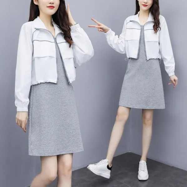 초록무역 해외배송 스포츠웨어 데일리룩 바람막이점퍼x나시원피스 세트