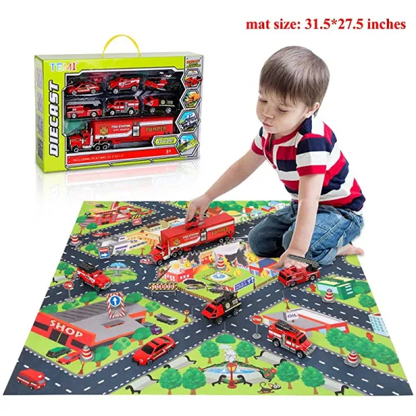 어린이 소년 앰프 걸스를 위한 Diecast 비상 소방 구조 차량 장난감 세트 w Play Mat Truck Carrier Water Cannon 차량 의료용 앰뷸런스 사다리 트럭 합금 금속 소방 자동차 놀이 세트, 상세페이지 참조