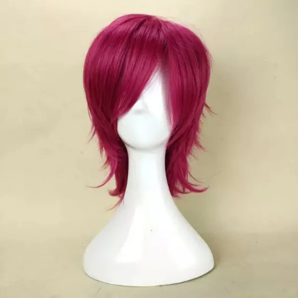 HAIRJOY 남성 가발 계층화 된 곱슬 머리 중간 길이 고온 섬유 합성 남자 코스프레 가발 7 색상을 사용할 수, 01 18 inches, 03 red