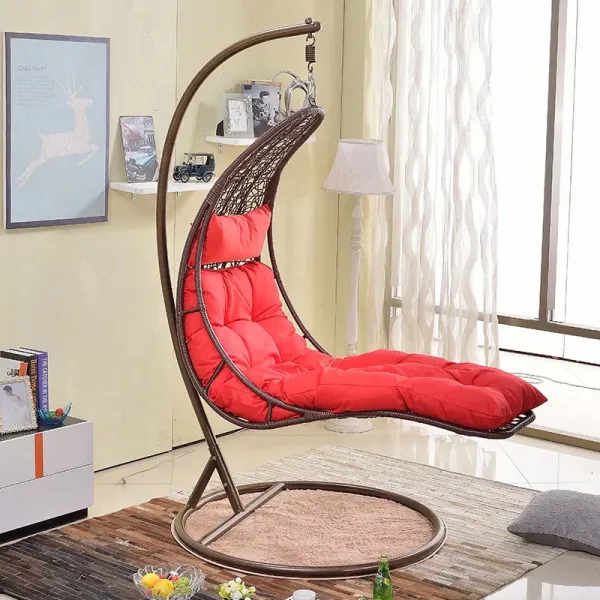 흔들의자 북유럽스타일의 등나무의자 그네 곤돌라 편안한 화원베란다 인어 성인 싱글 실내실외 모던 심플, T02-커피색 레드 매트