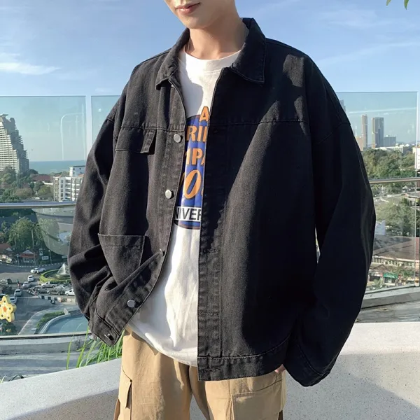 폐점하기 쉬운 천새 스타 같은스타일 봄가을 데님 상의 재킷 와이드 루즈핏 조류 INS 남성 코트 봄가을코트