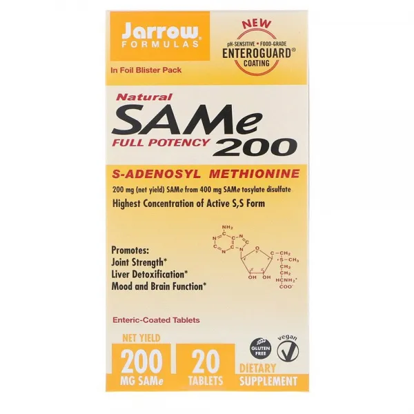 Jarrow Formulas 재로우포뮬러 Natural Sam E S 아데노실adenosyl L 메티오닌methionine 200 200mg 20장용정제 1팩 20개입