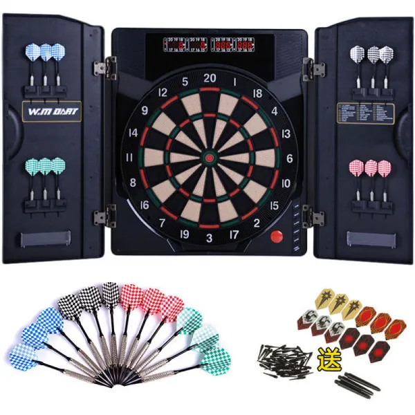독일 호 화 프로 경기 전자 점수 다트 판 세트 가정용 바 사무 오락 폴 더 레이 싱 머 신 버 전 호스트 + 12 대 표 + 부품 가방 배달