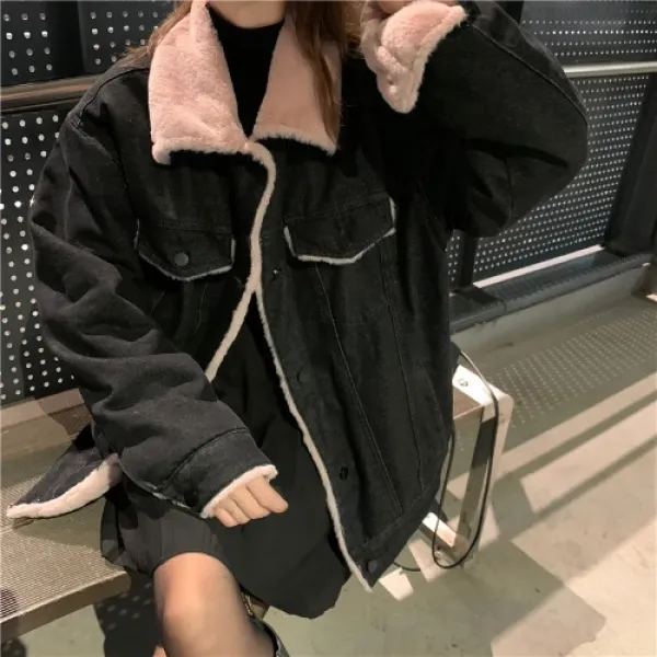 데님코트옷 매우 달다 차량 누이동생 캐쥬얼 클래식 보온 털