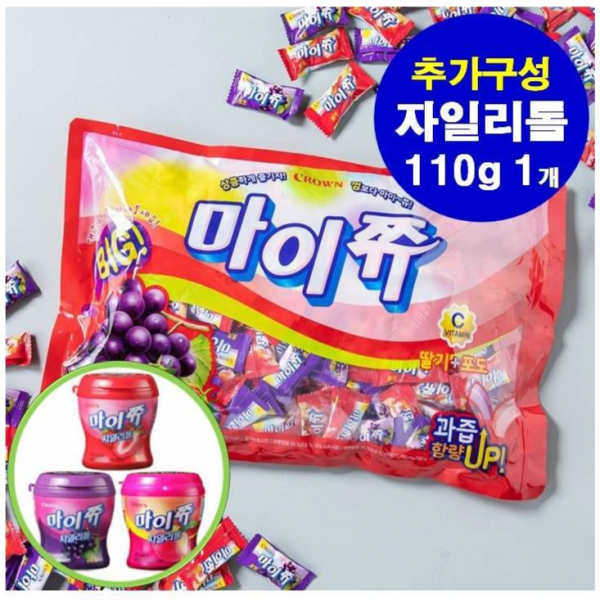 크라운 마이쥬 대용량 혼합 젤리 마이쭈 (대략230개) 952g + 마이쮸 자일리톨 110g 용기 랜덤, 1062g