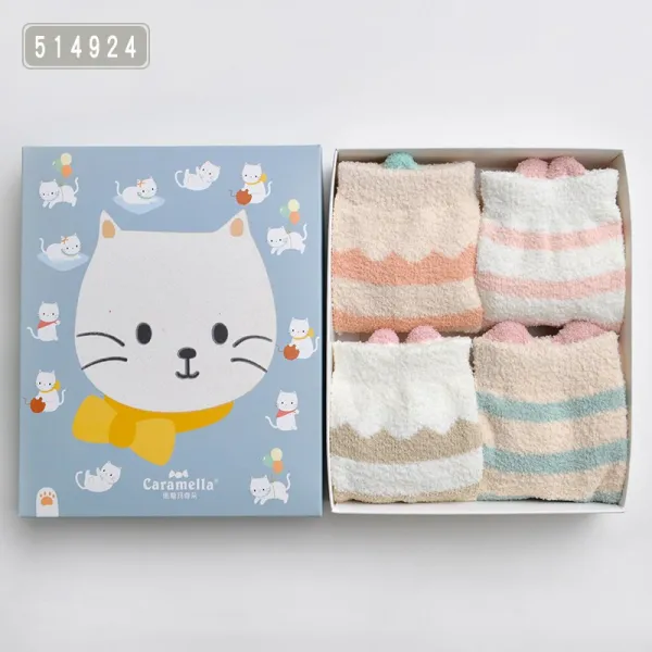 잔돈은됐어요 캐릭터수면양말 Caramella 여성 겨울 가을 바닥재 마루 큐트 무드 반쪽 미들 다운 수면크삭스 자