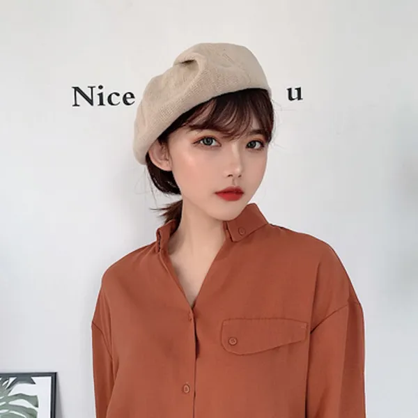 대박걸 일계 춘하 얇은 부클 니트 베레 모자 여한판 문예백합화가모자 캐쥬얼 호박모자