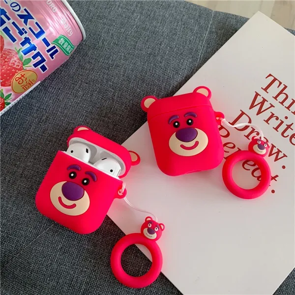 민아네 딸기 곰 에어팟1 에어팟 2 케이스 연결고리포함 철가루방지스티커 증정 딸기곰 연결고리포함 