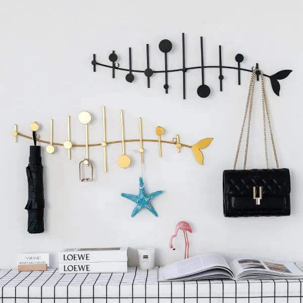 모우드랑 벽수납선반 벽선반인테리어 벽선반블랙 벽선반diy 가복 소매 엔틱한디자인 서재 도어스톱 장식망을 달다 주방 키친, 물고기 모양 후크 2 （주 네임 슬리