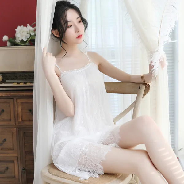 여름 실크 섹시 잠옷 홈웨어 섹시 스커트 썸녀 여름 아이스풍취 잠옷 레이스 슬립 공주풍의 얄팍한 패션 유혹