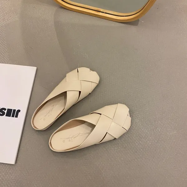 세컨잡 캐주얼패션슬리퍼 플랫 라탄백 헤드 여자 신발 핏아우터 여름 배기 스타일리쉬 냉 끌다 반 단화