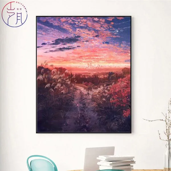 Diy 명화 그리기 60x80cm 풍경화 노을 유화 물감 캔버스 페인팅 One Color