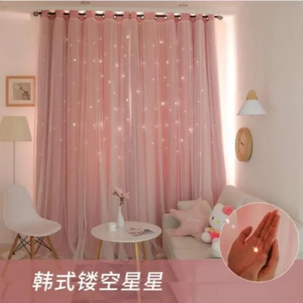 린넨암막커튼 Ouyi Jingjing Net.펀칭 천침실 뉴타입 유행 A쉐이크에 가깝다 T여성 목소리 커튼 20, C08-스타타입 핑크 거는고리