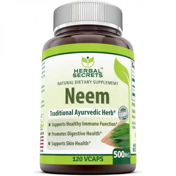 초본 비밀 Neem 500 Mg 120 채식주의 캡슐 * 혈액 정화를 승진시키고 건강한 면역성을 승진시키고 건강, 1