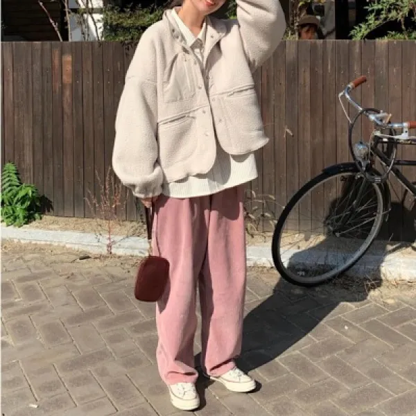 여자 하이웨스트 여성 캐주얼 데님팬츠 크림진 단맛 만료 가을 신제품 일본 신선하고 사