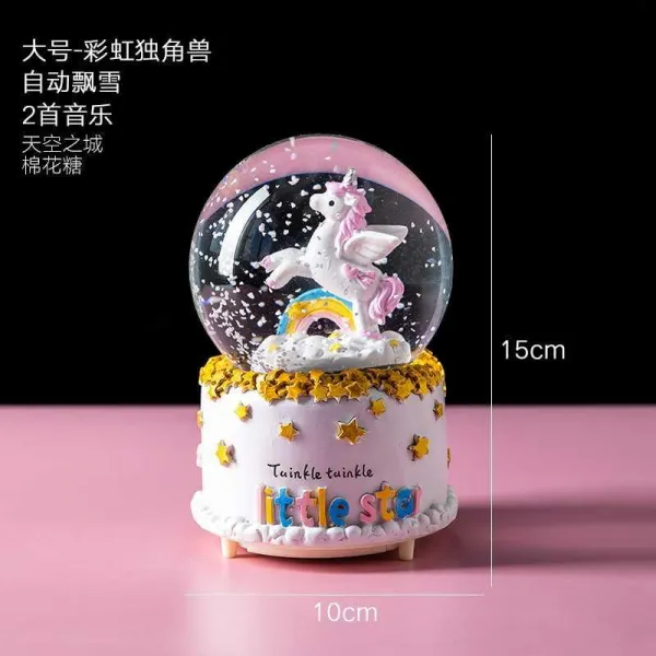 성탄 눈꽃 원구 뮤직박스 유니콘 오르골 독창적 몽환 여학생 기프트 큰 치수 무지개 유니콘 선물 쿡밥 자