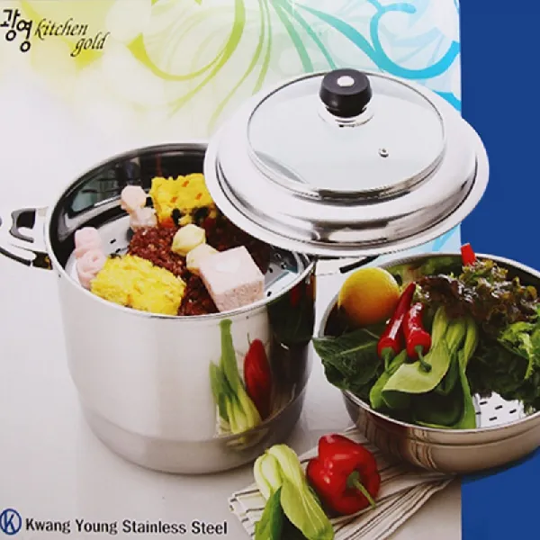 시월애_마켓1092광영키친골드 스텐 3단 찜 곰솥 30cm 스테인레스찜기 3단찜솥 스텐찜솥 3단찜냄비 찜기디엠_글로벌마켓1029, ★꿀단지★, ★꿀단지★