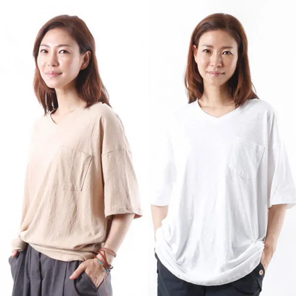 시드마켓 데일리 브이넥 포켓 반팔티 Mk0003 빅사이즈 여성의류