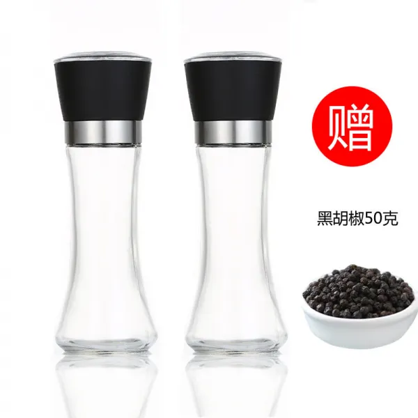굵기 조절이 가능한 수동 흑백 후추 알갱이 연마기 스테인레스 스틸 피망 콕콕 스크럽 양념병, 하이 타입 PP덮개 2개 룩