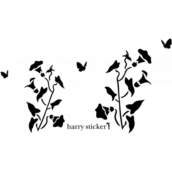 HARRY STICKER 벽 스티커 붙여 벗길 전사 식 독말풀 꽃 (morning-glory-flower) 블랙 LL 약 45 × 150cm