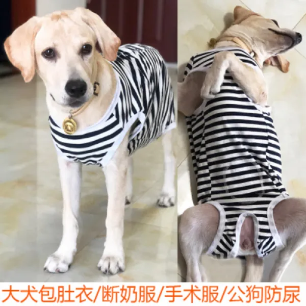 애견용품 강아지옷 대형견배싸개 금모래 래브라도 암캐 이유복 배내저고리 순면절육복 배 속 핥기 방지, 18 수캐 풀오버 블루 화이트 빅 스트라이프