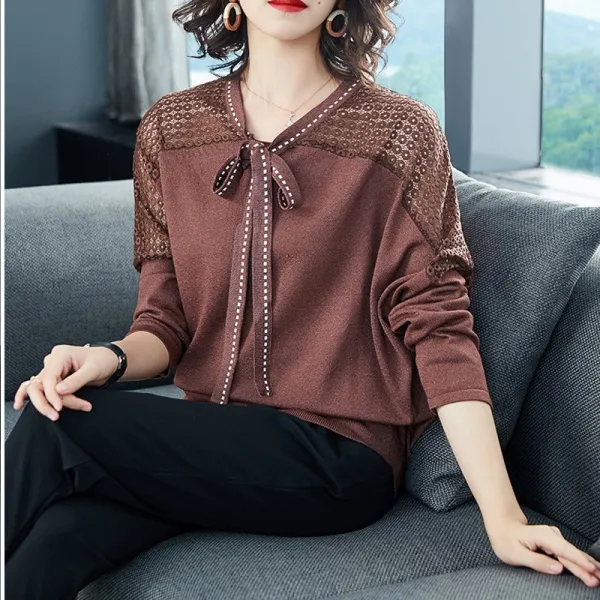 블랙바바 여성 브이넥 펀칭 니트티셔츠A19101302