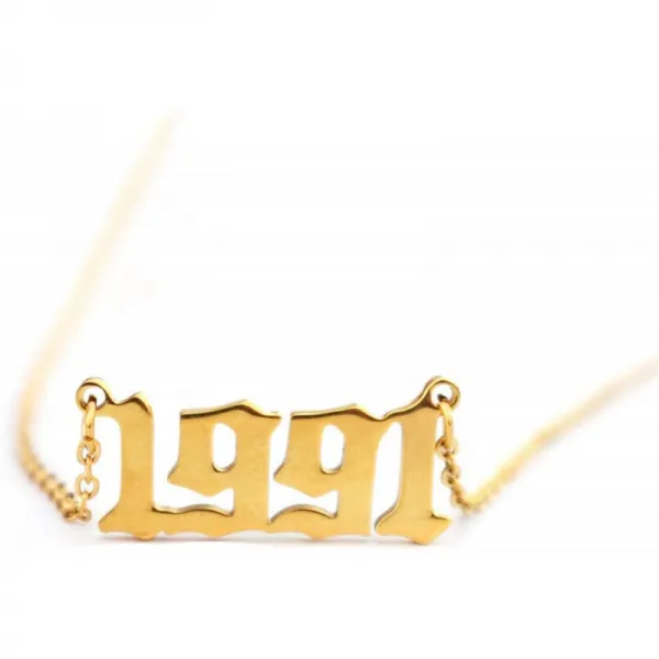 Hutinice 생년월일 목걸이 오래된 영어 실버 펜던트 생일 선물 여자 18 인치 골드 체인