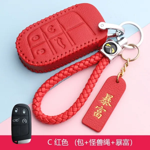 툴영 지프 지침자 자유 광 협 대 체노키 진피 지휘관 케이스 자동차 키홀더, C타입 레드 가방 괴물 끈벼락부자 증
