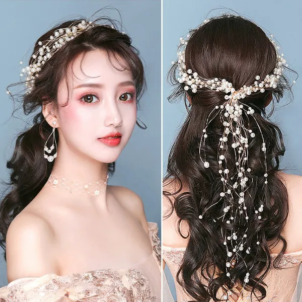 신부 한식 진주 헤어액세서리 핸드메이드 구슬 꿰미 귀 악세사리 심플 초커 목걸이 머리띠 탐미함 웨딩드레스 제인 각