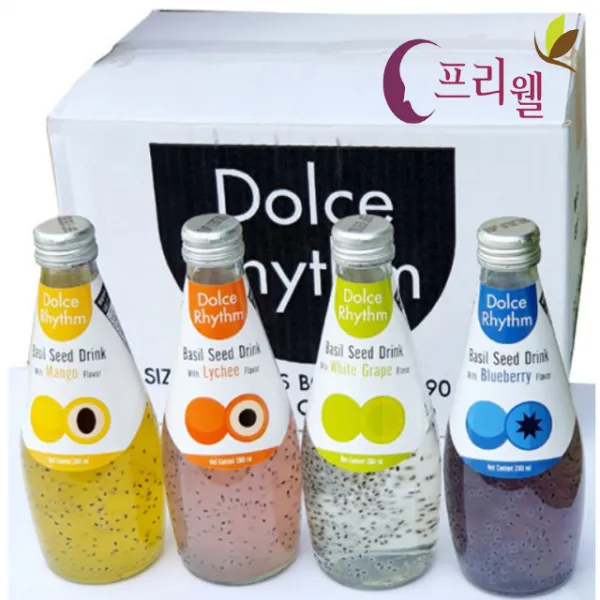 프리웰 돌체리듬 바질씨드 음료 290mlx12병 망고 리치 블루베리 청포도 바질시드 드링크