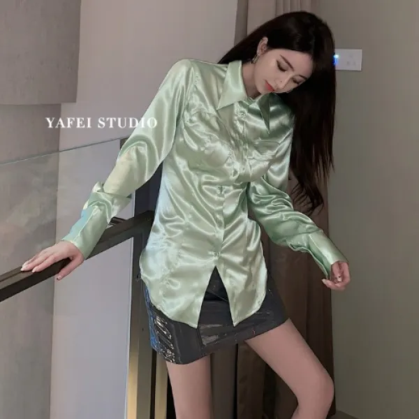 아토맘스 봄셔츠원피스 봄계절 입체 컵 펄 그린 생선뼈 허리 보정 홀로그램 광피 목걸이