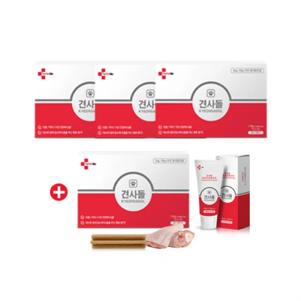 견사돌 3박스+1박스+치약1개 (70ml) 치석제거 잇몸건강 간식 닭고기첨가 껌 강아지 간식 애견 간식 강아지 치약 애견 치약, 3+1박스+치약1개(70ml), 소형견용,닭고기(14개입)X4+치약1개