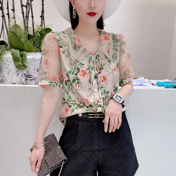 결혼작사이혼작곡2 박주미 이가령 이민영 전수경 김보연 블라우스 2컬러 여름 반팔 플라워 실크 셔츠