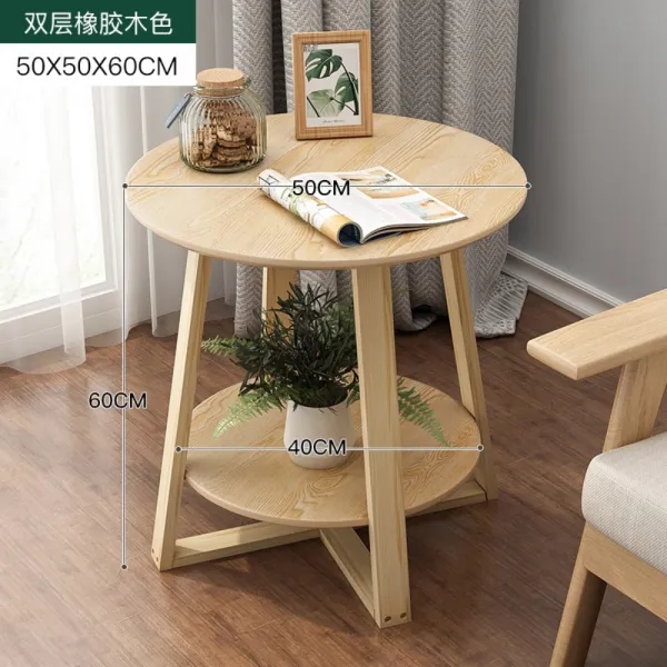 북유럽 원목 미니멀스타일 원형 티테이블 사이드테이블 이중 나뭇결 색 직경 50 높이 60cm