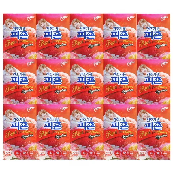 피죤 건조기용 섬유유연제 시트 시그니처 리치퍼퓸 플라워 페스티벌 40매 시트형, 15개
