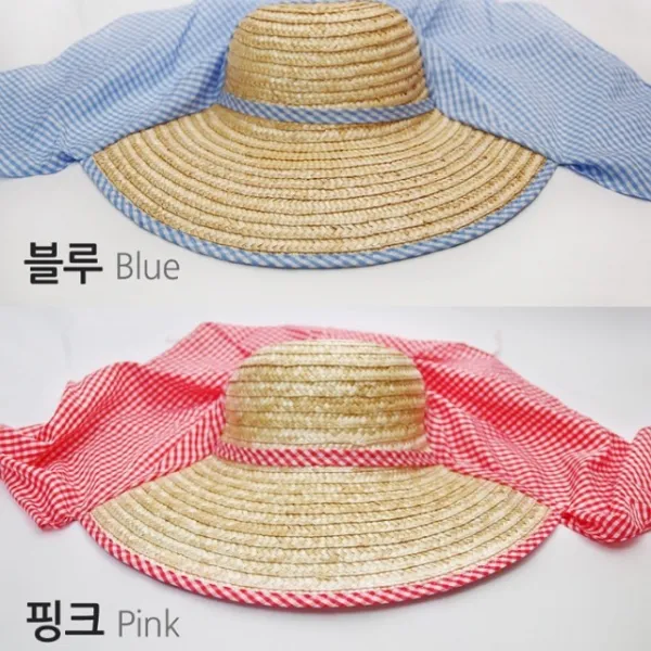 밀짚치마모자 넥커버 농활 농촌 밭일 꽃모자 작업모자0585