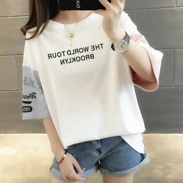 디에프 여성 여자 브루클린 배색 티셔츠 데일리룩 데일리아이템 반팔