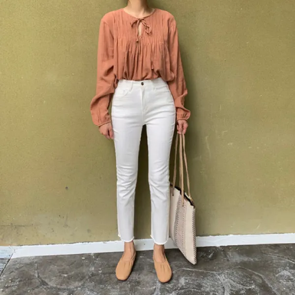 데일리룩 스판 일자 면 팬츠 (2 color)