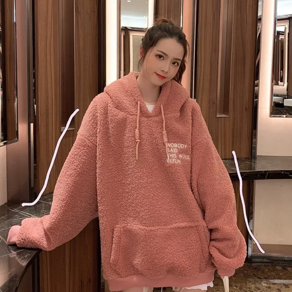 겨울신상 캐주얼 레터링 포근 램스울 후드티 53492