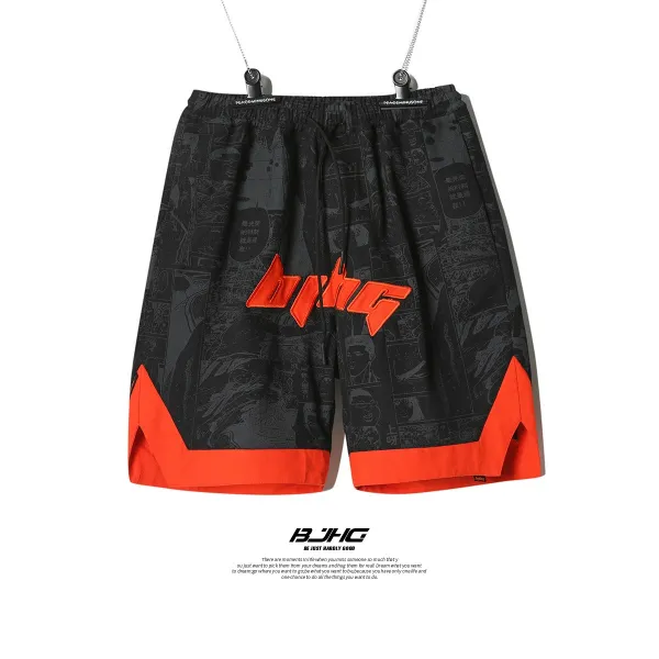 Dipylon 남성 배기팬츠 바지 여름자수패치 농구만화 반바지 남 손색트임 5부 팬츠