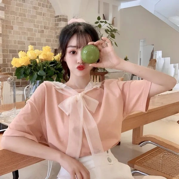 여름 신 감미롭고 모던 반팔 유 선 기 박 티 패션 양기 상의