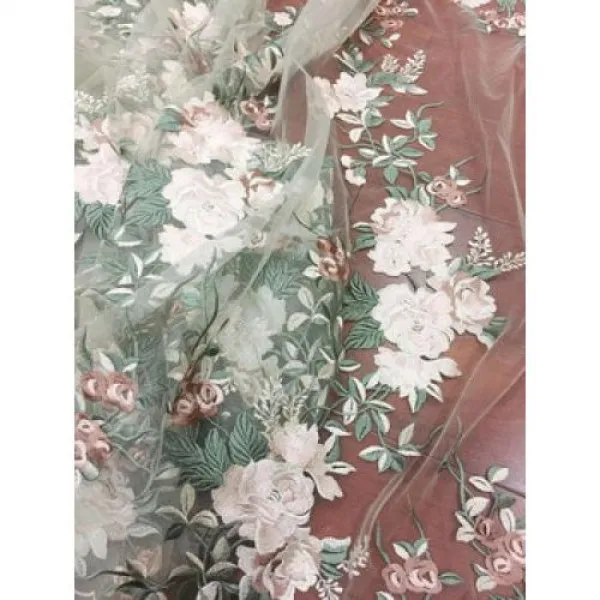 [해외] 1 야드 신선한 그린 핑크 괜 찮 아 요 자 수 레이스 패브릭 웨딩 드레스 신부 드레스 오트 couture 댄스 파티 드레스 만들기