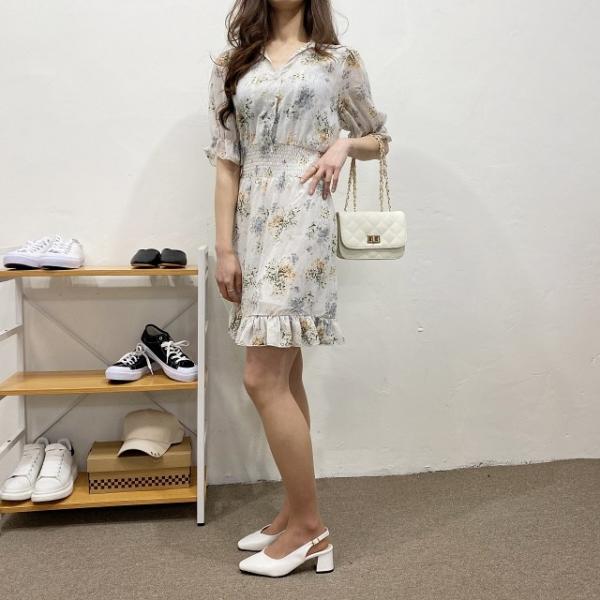 유니샵 블라썸 플라원꽃 스모크 카라 미니 반팔 원피스