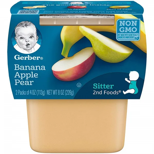 Gerber Graduates 2nd Foods Bananas with Apples & Pears 4 Ounce Tubs 2 Count (Pack of 8) 거버 바나나 사과 배 박스 114g 16개, 채소