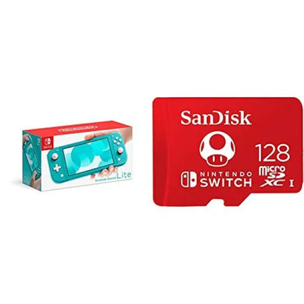 Nintendo Switch Lite-닌텐도 스위치 용 SanDisk 128GB MicroSDXC UHS-I 카드가 장착 된 청록색 PROD12300, 상세 설명 참조0