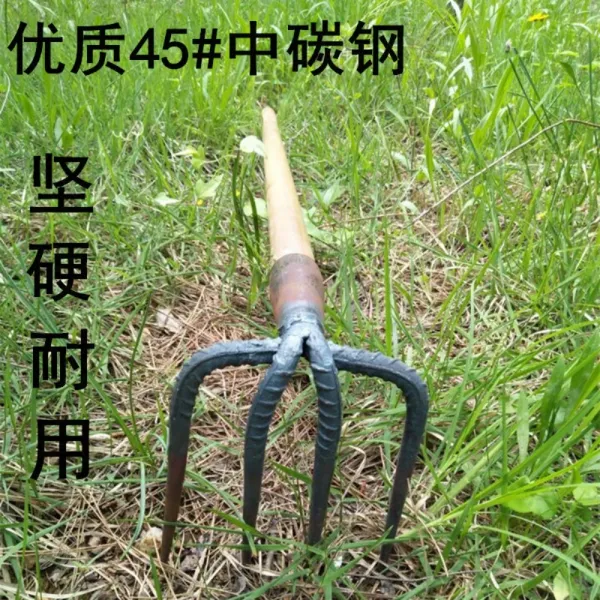 사지창 삼지창 쇠스랑 도라지창 고구마 마늘 삽쇠 쟁쇠 텃밭 돌고르기 포크 갈퀴, H.사지창/스몰/ 1.2m 나무삽자루개