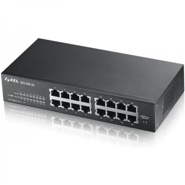 Zyxel 스위치 이더넷 16 기가비트 포트 가 관리되지 않음 - 팬리스 중재자 [GS1100-16], 단일상품